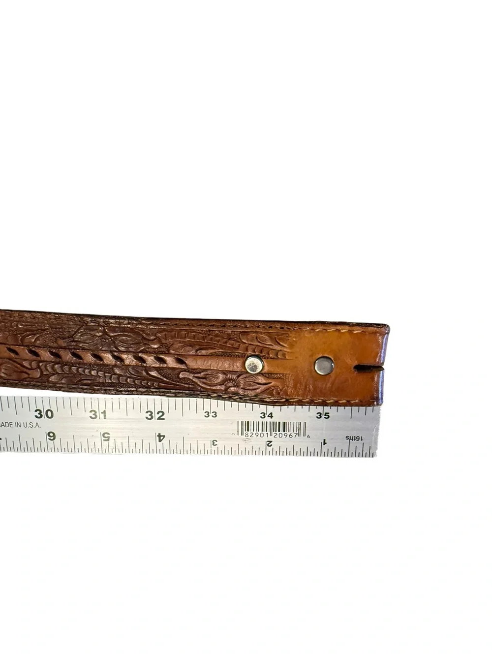 Vintage Hand Tooled Brown Leather Belt Western Style Mens Size 32 NO BUCKLE